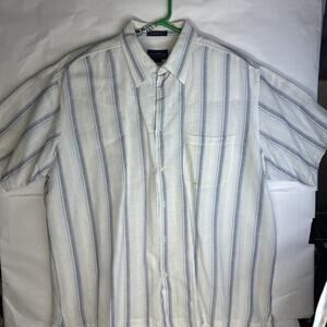 Club Room Men's Cotton Shirt, White and blue Striped, Button Down, Size XL
